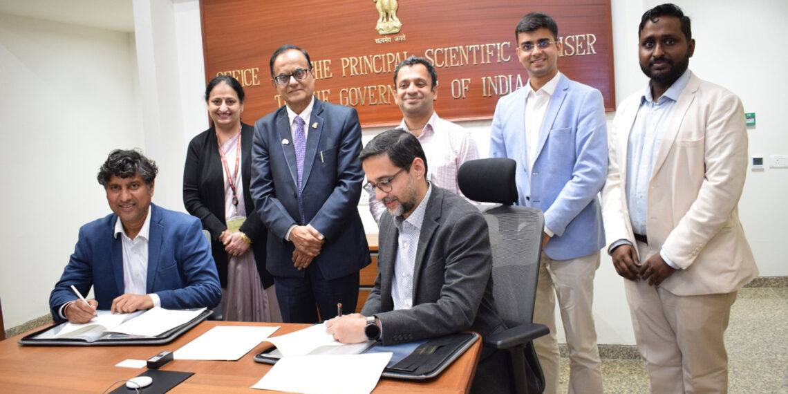 Signing of MoU between BharatGen and Sampige Semiconductors for AI chipset development. (Photo - ANI Internal)