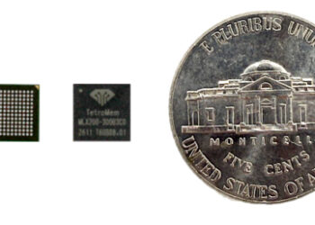 Photograph of the MLX200 chip with a five-cent coin for size reference
