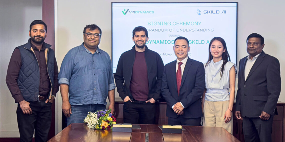 Representatives of VinDynamics and Skild AI at the signing ceremony of a Memorandum of Understanding (MoU) in San Mateo, California, USA.