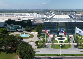 Samsung Austin Semiconductor’s Austin campus, left, and Taylor campus.