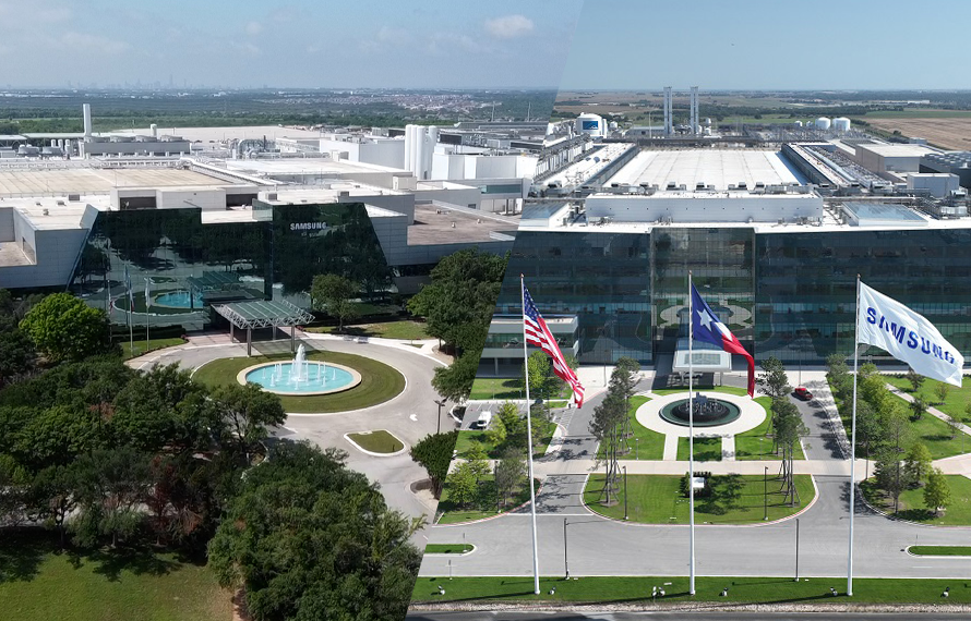 Samsung Austin Semiconductor’s Austin campus, left, and Taylor campus.