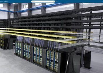 Vertiv AI factory equipment data rendered in a virtual twin using Dassault Systèmes' 3DEXPERIENCE platform. Images Dassault Systèmes and Vertiv.